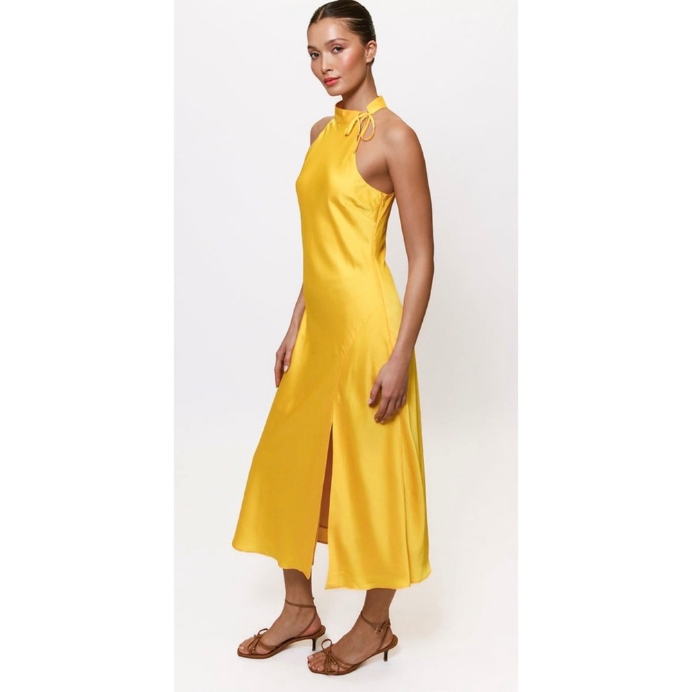 New! Hutch Mari Halter Midi Dress Yellow Daffodil Satin Sz Small‎ - Picture 4 of 9